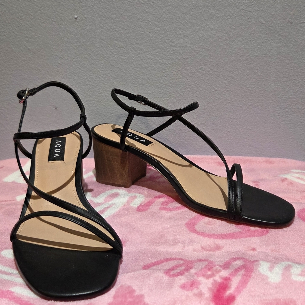 Women's Aqua Black Strappy Heel, Size 9M - Picture 2 of 8